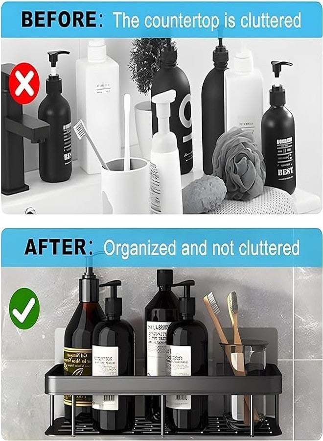 HYLOL Metal Self-Adhesive Multipurpose Wall Mounted Bathroom Shelf Rack with Magic Sticker for Kitchen, Space Saving Organizer Shelf Wall Stand (Black, Pack of 1) - Image 4